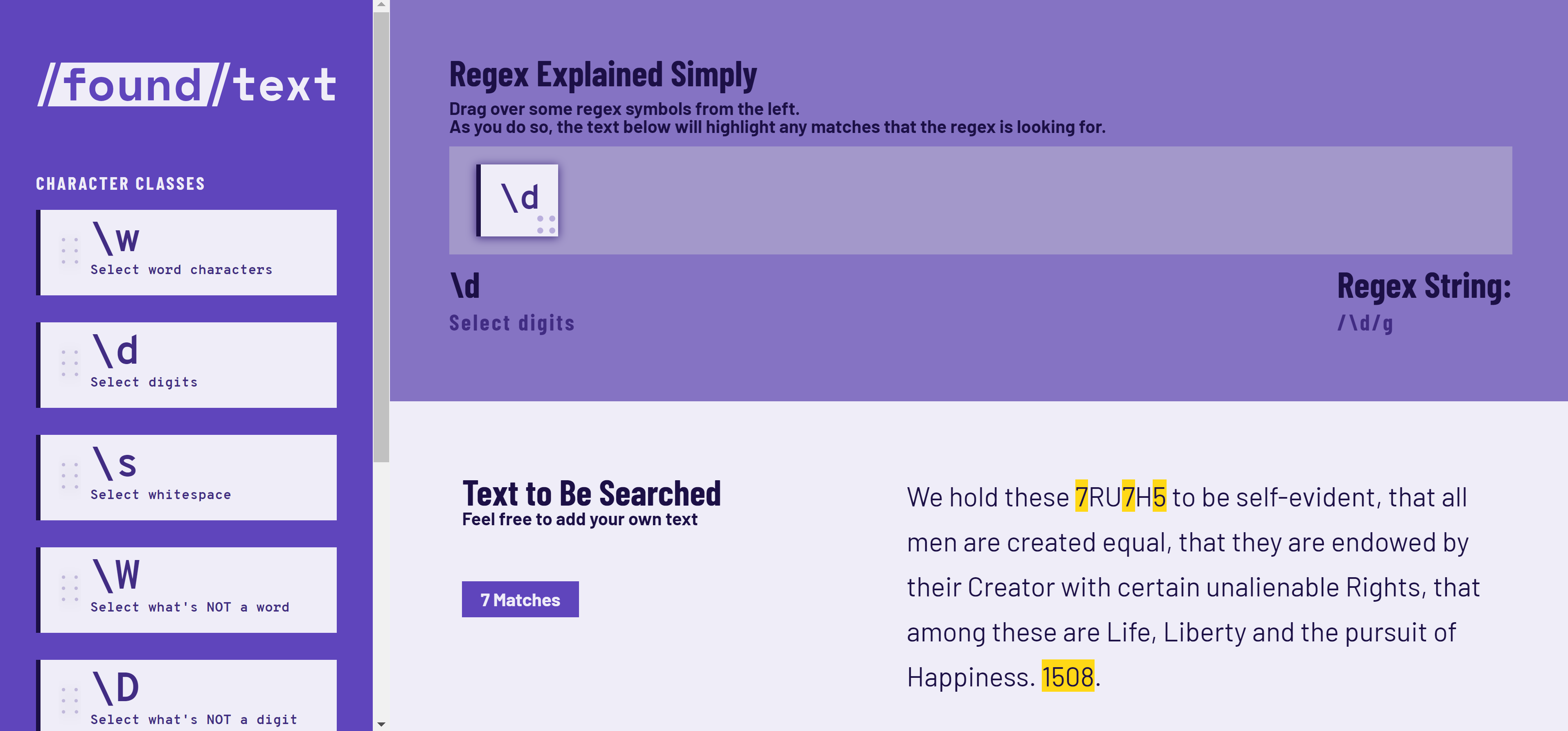 foundtext webpage to help learn regex